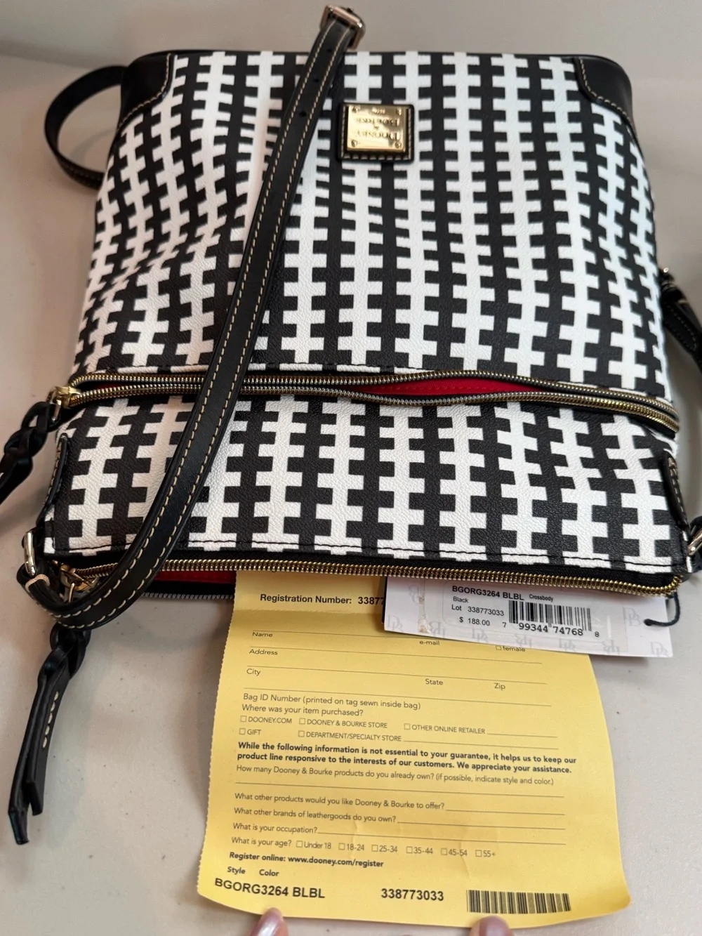 Dooney & Bourke Black and White Geometric Crossbody Bag